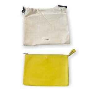 New Celine Yellow/Grey Leather Duo Small Pouch Clutch Bag